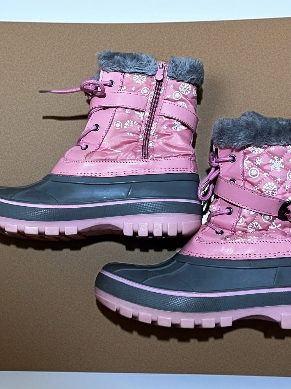 Kids Pink Winter Snow Boots with Faux Fur Lining